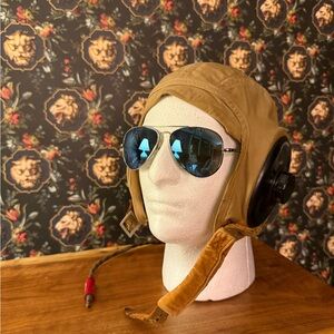 Vintage Aviator Cap with Blue Lens Sunglasses